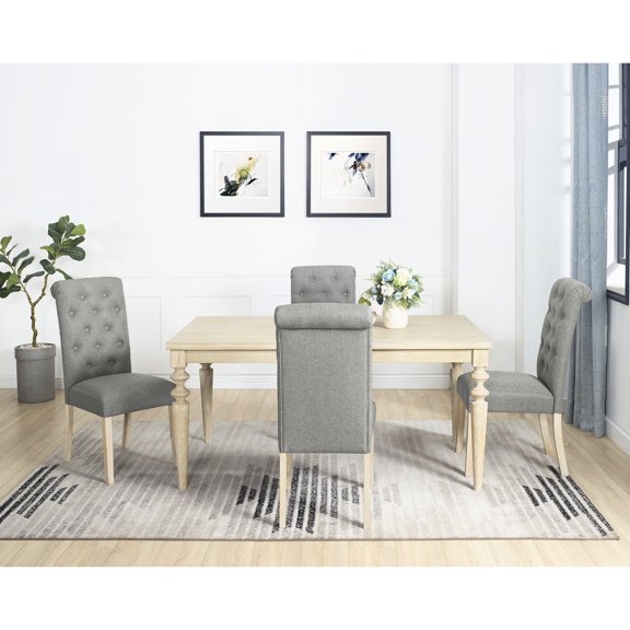 Breathtaking Dining: Rectangular Table & 4 Elegant Seats Fascinating With Graceful Classy Tuft Chairs