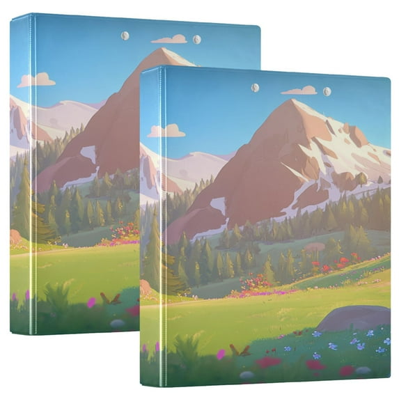 Breathtaking Mountain 12.4x10.6in PVC Round Ring Binders, 2-Pack, D-Ring 3-Hole, Metal Clip