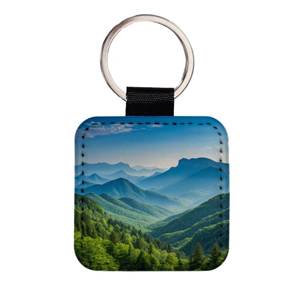 Breathtaking Mountain Views Forest Faux Leather Square Keychain