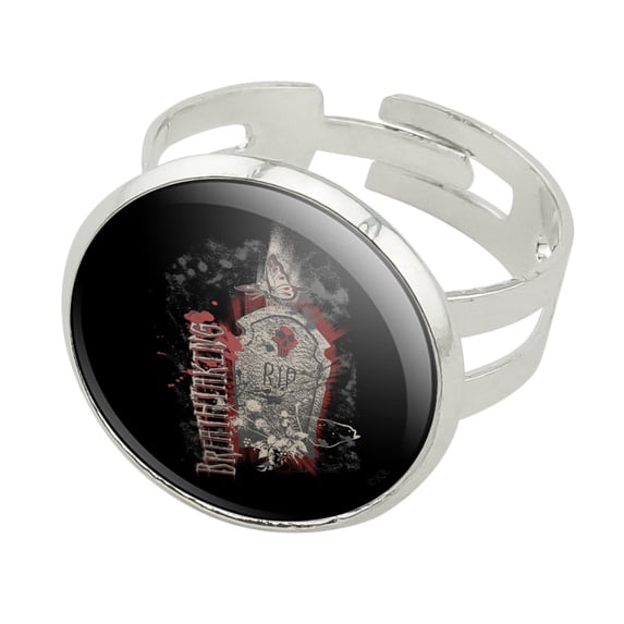 Breathtaking RIP Gravestone Biker Motorcycle Silver Plated Adjustable Novelty Ring