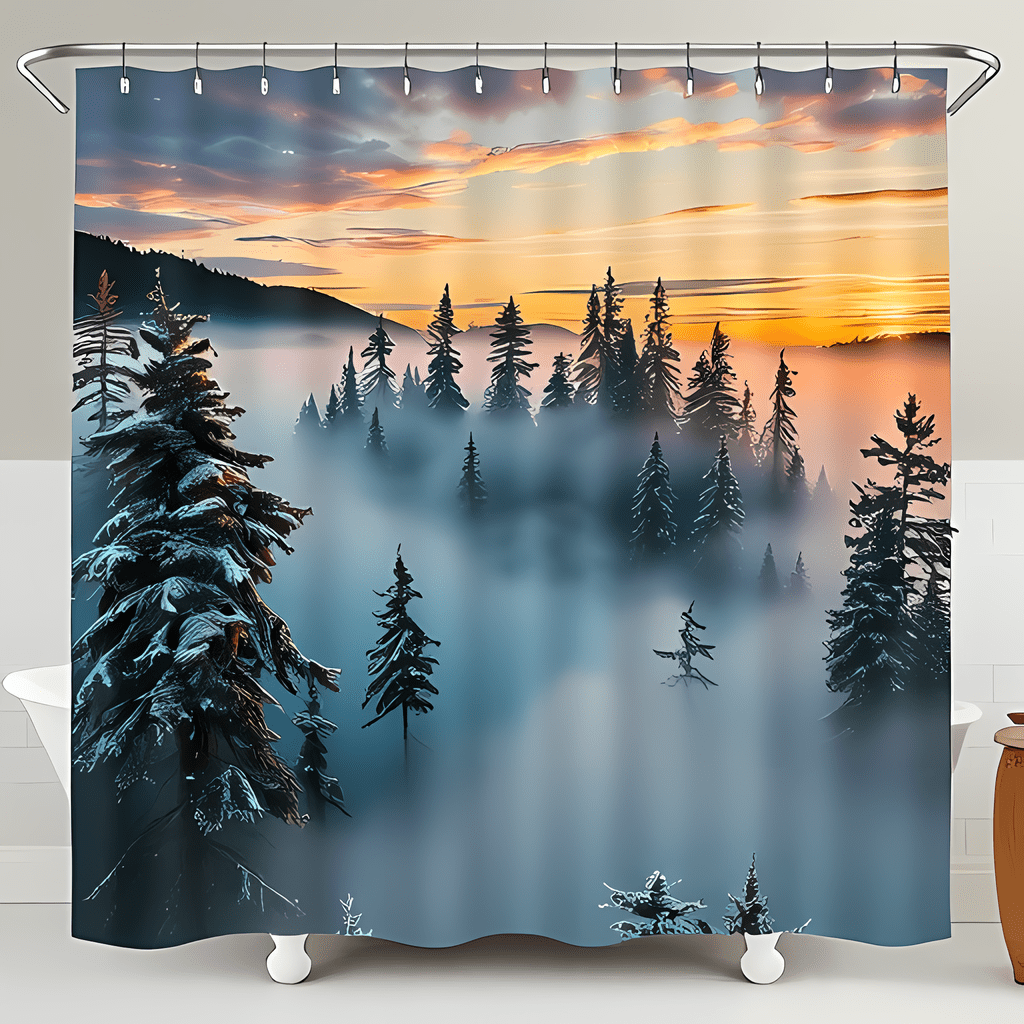 Breathtaking Sunrise Mountain Shower Curtain - Vibrant Colors & Serene ...