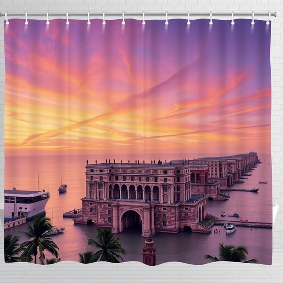 Breathtaking Sunset Cityscape Shower Curtain - Vibrant Colors & Elegant Design