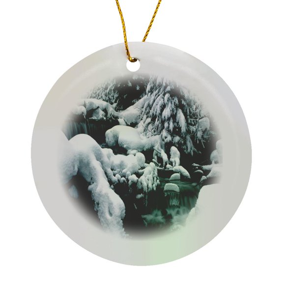 3drose, Breathtaking Winter Scene, Circle Porcelain Ornament