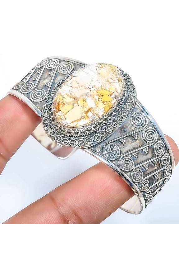 Brecciated Mookaite - Australia 925 Silver Plated Bali Cuff Adst. T12, Valentine's Day Gift, Birthday Gift, Beautiful Jewelry For Woman & Girls
