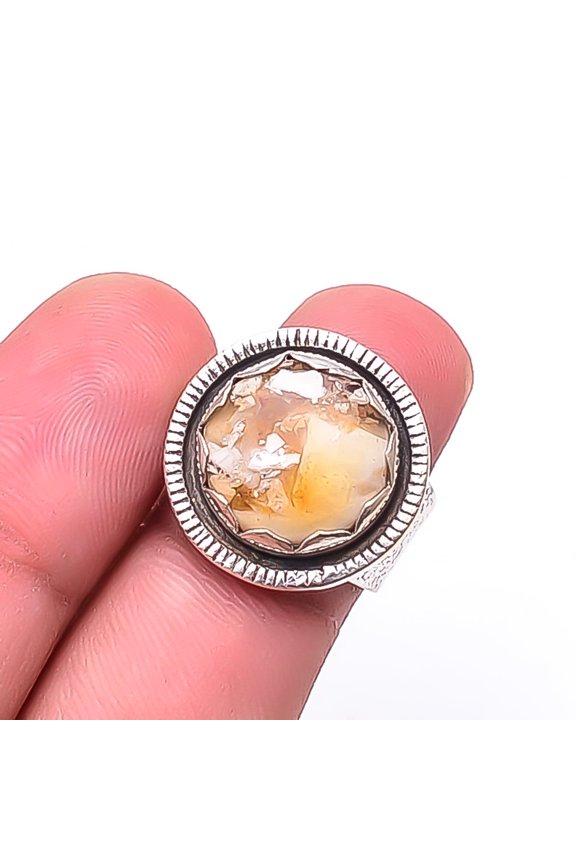 Brecciated Mookaite -Australia Designer Handmade Oxidised 925 Sterling Silver Ring s.6, Yellow Brecciated Mookaite Ring R_9447_218_41