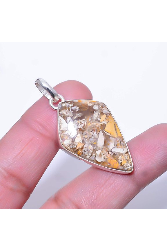 Brecciated Mookaite - Australia Gemstone 925 Sterling Silver Pendant 1.56" A384, Beautiful Jewelry For Woman, New Year Sale, Valentin's Day Gift