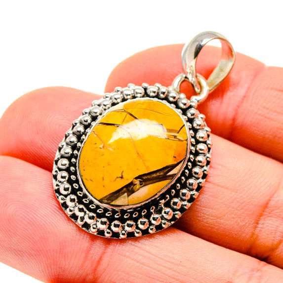 Brecciated Mookaite Pendant 1 1/2" (925 Sterling Silver)  - Handmade Boho Vintage Jewelry PD754605