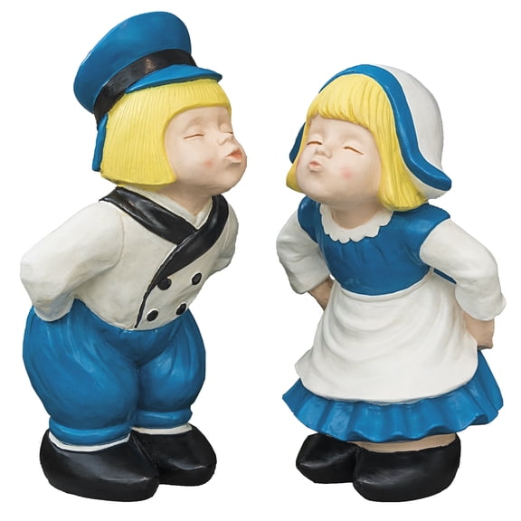 Breck's 13.5 Dutch Twosome Kissing Boy and Girl Garden Statues, Durable (2 Count)