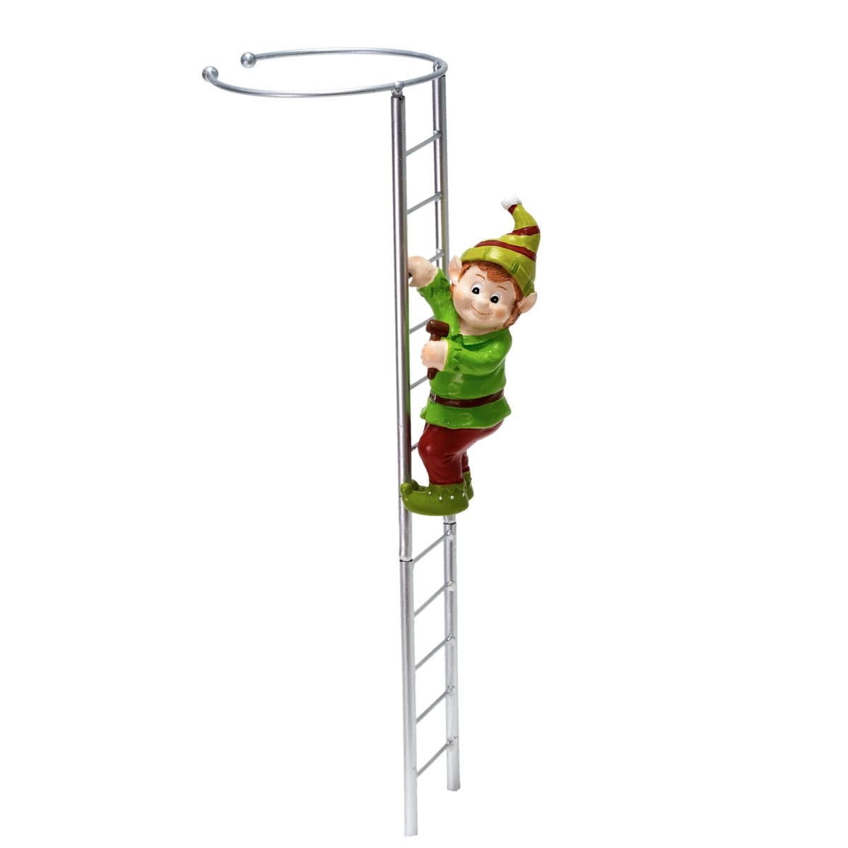 16-Inch Silver Metal Holiday Elf Plant Support Stake