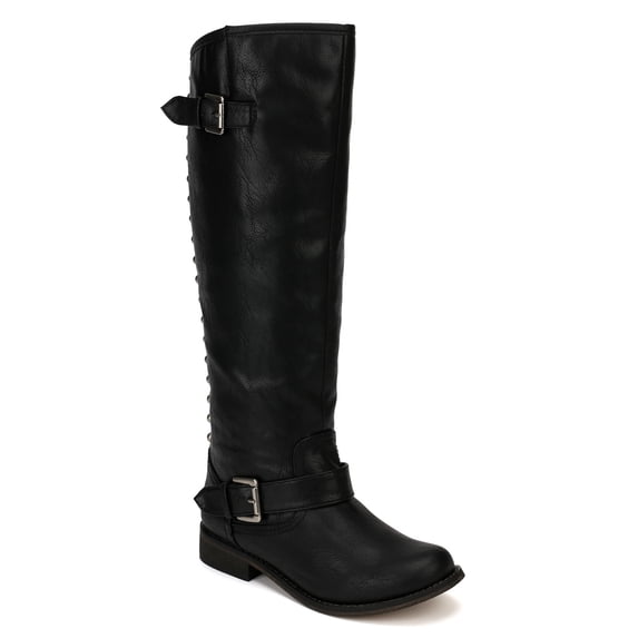 Breckelle Tenesee-16 Leatherette Studded Buckle Riding Knee High Boot