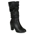 thumbnail image 1 of Breckelles BE76 Women Leatherette Ruched Almond Toe Calf High Stack Heel Riding Boot, 1 of 5