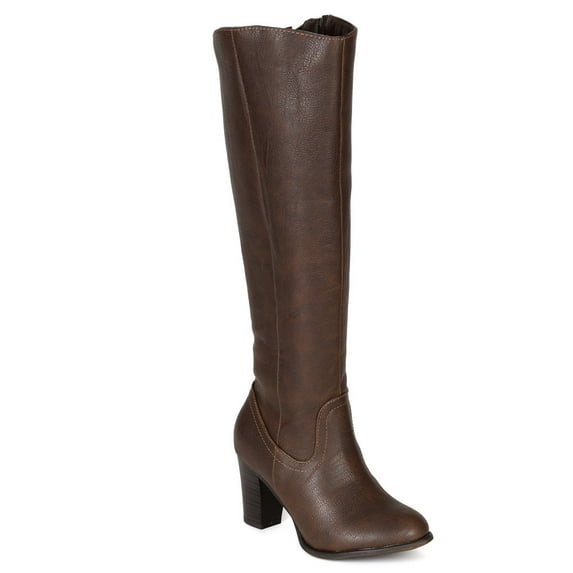 Breckelles BE77 Women Leatherette Chunky Heel Knee High Riding Boot