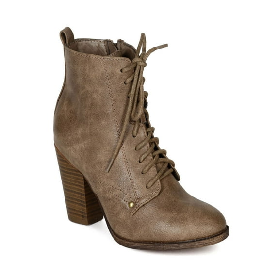 Breckelles BH07 Women Leatherette Lace Up Chunky Heel Oxford Ankle Bootie