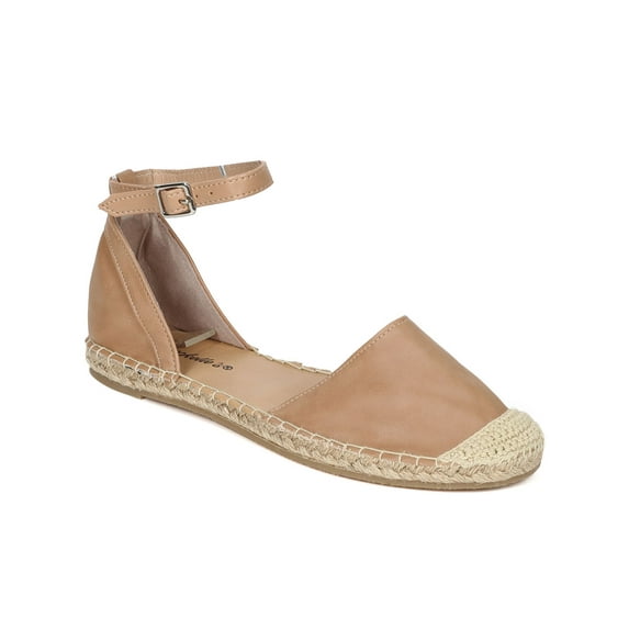 Breckelles CE95 Women Leatherette Cap Toe D'Orsay Ankle Strap Espadrille Flat