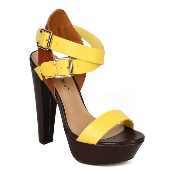 Breckelles CF99 Women Multicolor Open Toe Cross Ankle Strap Chunky Heel