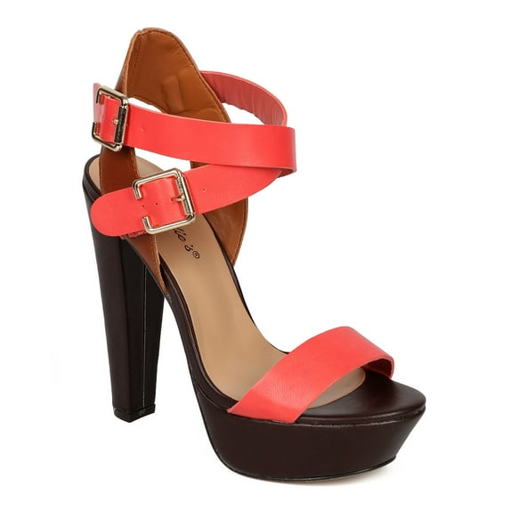 Breckelles CF99 Women Multicolor Open Toe Cross Ankle Strap Chunky Heel