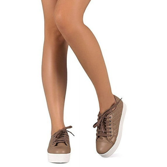 Breckelles Cyber-06 Natural Casual Leatherette Quilted Cap Toe Sneakers (Natural, 5.5)