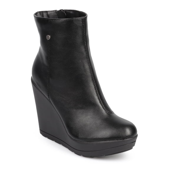 Breckelles DC61 Women Leatherette Tailored Platform Zip Wedge Bootie