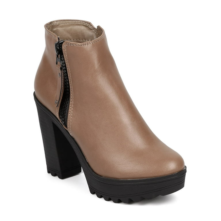 Breckelles DD69 Women Leatherette Almond Toe Chunky Heel Platform Zip Bootie Walmart