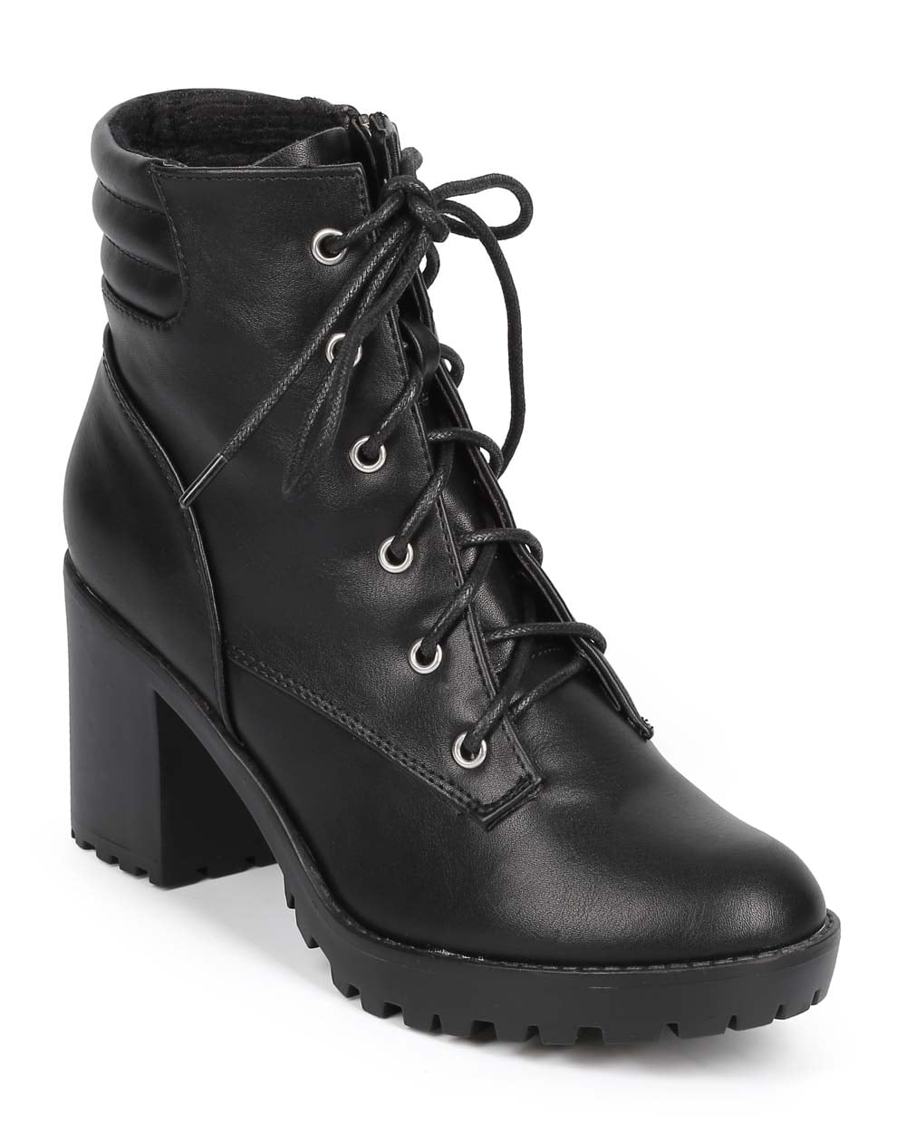 Breckelles DD99 Women Leatherette Round Toe Block Heel Ribbed Combat Boot Walmart