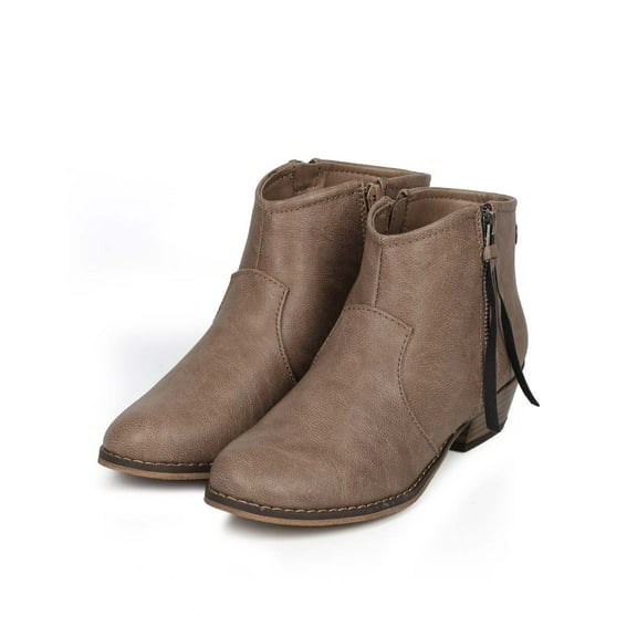 Breckelles Dorado-11 Beige Leatherette Zip Tassel Rounded Toe Riding Booties (Beige-11, 6.5)