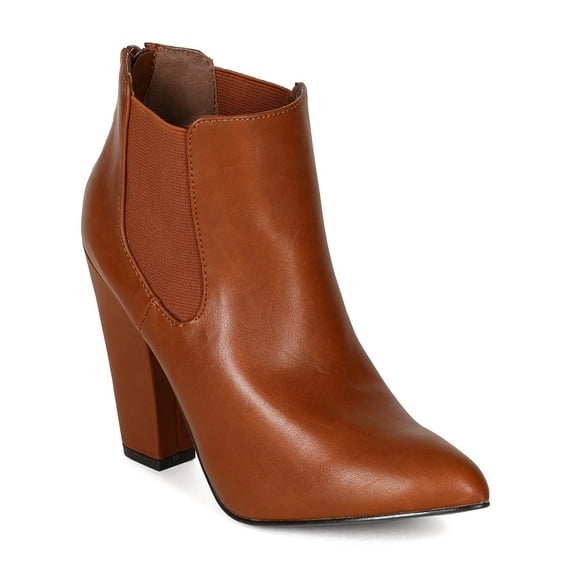 Breckelles Nina-25 New Women Pointy Toe Chunky Heel Chelsea Riding Ankle Bootie