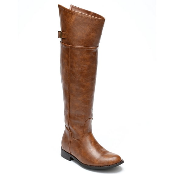 Breckelles Rider-82 New Women Crinkle Leatherette Round Toe Riding Thigh High Boot