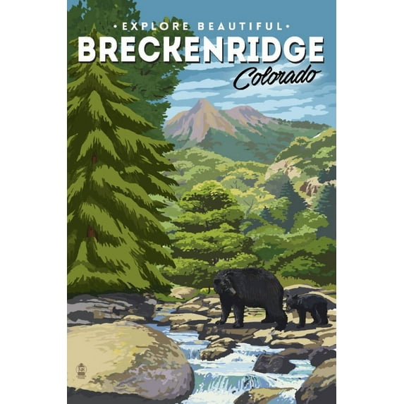 Breckenridge, Colorado, Bear Family and Creek (36x54 Giclee Gallery Art Print, Vivid Textured Wall Decor)