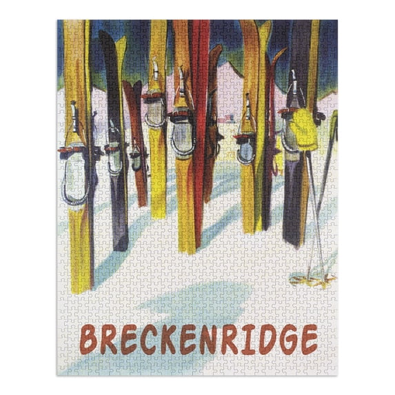 Breckenridge, Colorado, Colorful Skis (1000 Piece Puzzle, Size 19x27, Challenging Jigsaw Puzzle for Adults and Family, Made in USA)