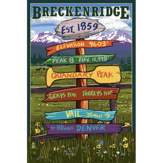 Breckenridge, Colorado, Destination Signpost (16x24 Giclee Gallery Art Print, Vivid Textured Wall Decor)