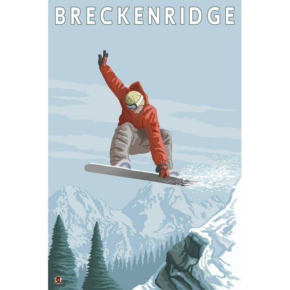 Breckenridge, Colorado, Jumping Snowboarder (24x36 Giclee Gallery Art Print, Vivid Textured Wall Decor)