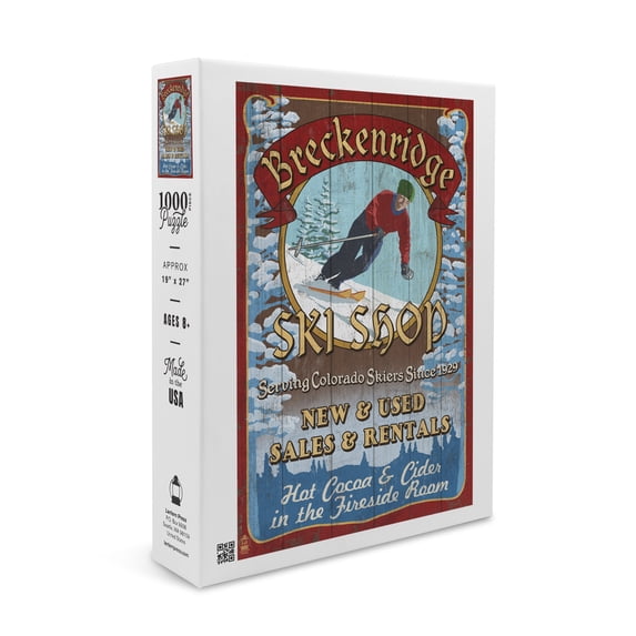 Breckenridge, Colorado, Ski Shop Vintage Sign (1000 Piece Puzzle, Size 19x27, Challenging Jigsaw Puzzle for Adults and Family, Made in USA)