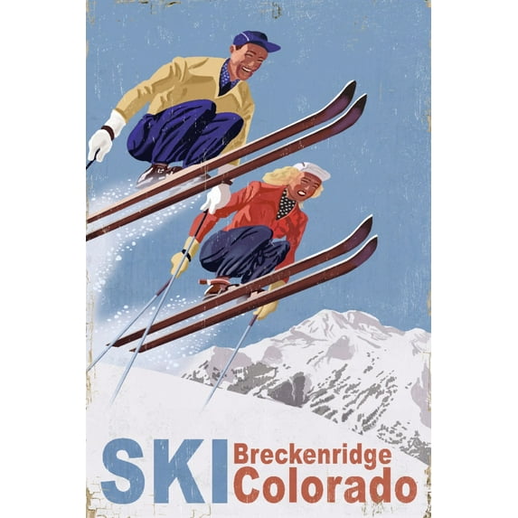 Breckenridge, Colorado, Vintage Skiers (24x36 Giclee Gallery Art Print, Vivid Textured Wall Decor)