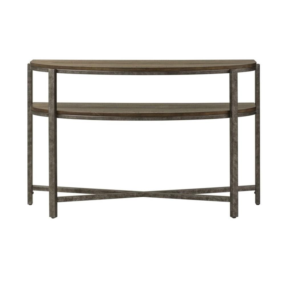 Breckenridge Rustic Brown Metal and Wood Demilune Sofa Table