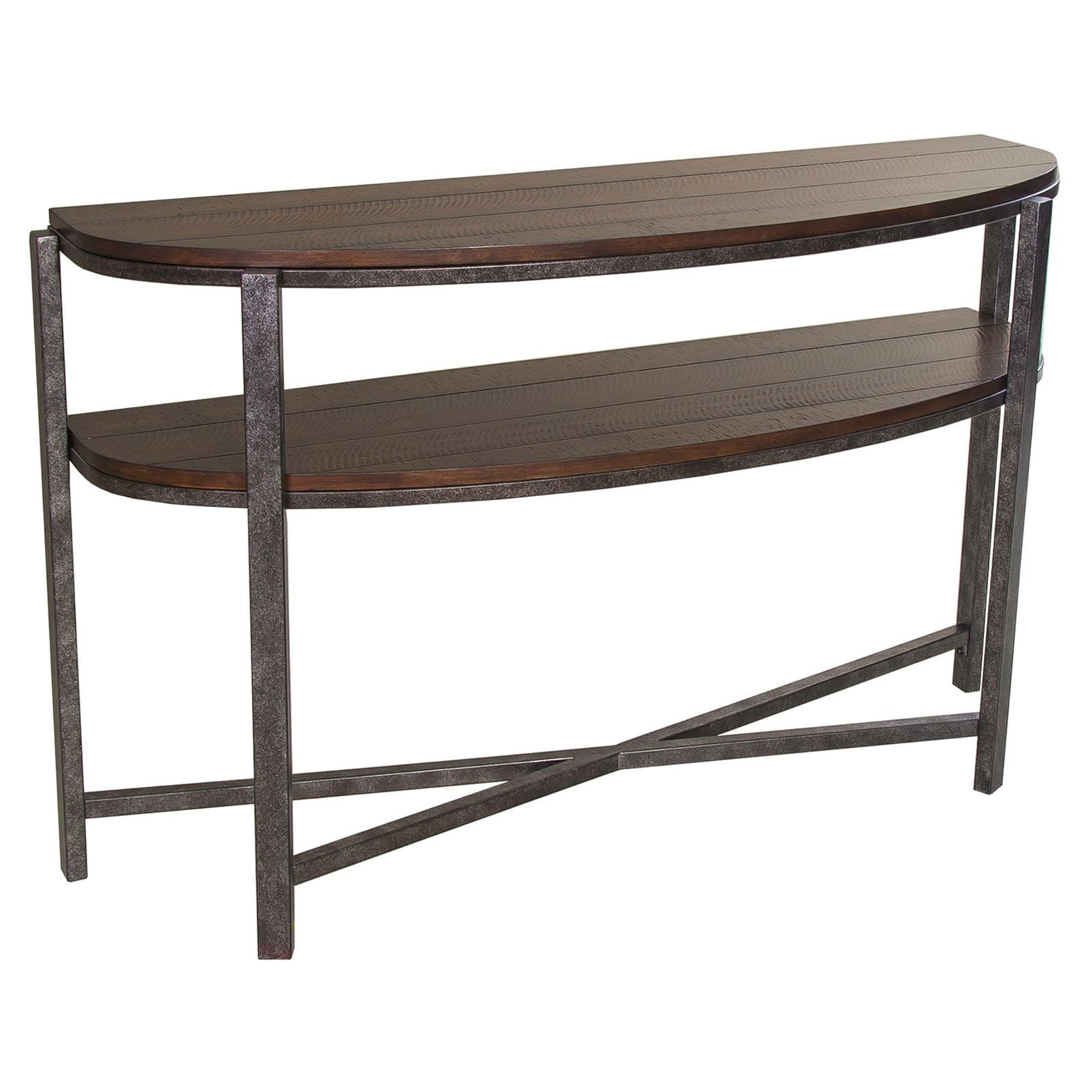 Breckenridge Rustic Brown Metal and Wood Demilune Sofa Table