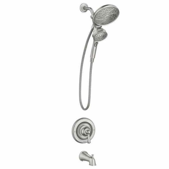 MOEN 82611SRN Brecklyn Single Handle 6-Spray Tub Shower Faucet w/ Magnetix Rainshower in Spot Resist Brushed Nickel (Valve Included)