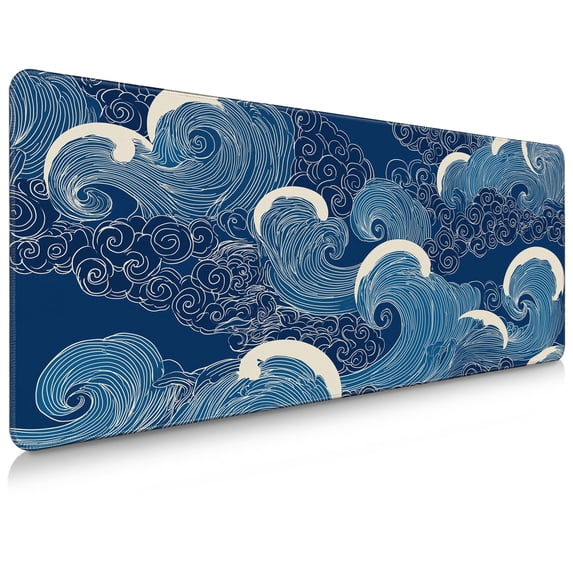 Brecoy Ukiyo-e Extended Large Gaming Mouse Pad, 31.5" x 11.8" Desk Mat with Stitched Edges, Waterproof Non-Slip Rubber Base, Desk Protection for Home Office & Gaming