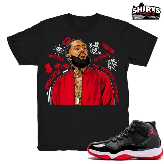 Bred 11 shirt | Bred XI Nipsey Tribute - Match Retro 11 Bred 2019 / black tee shirts