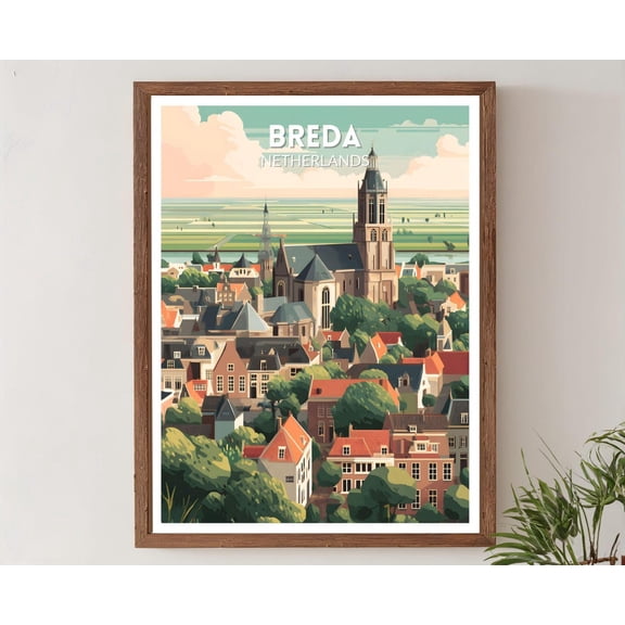 Breda Netherlands Retro Travel Mid Century Modern Vintage Cityscape, Unframed Poster