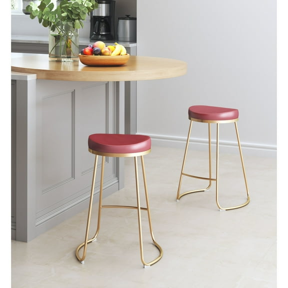 Bree Counter Stool Burgundy & Gold Counter Stool, Modern Style, Stackable for space saving storage, Plywood, Indoor Bar