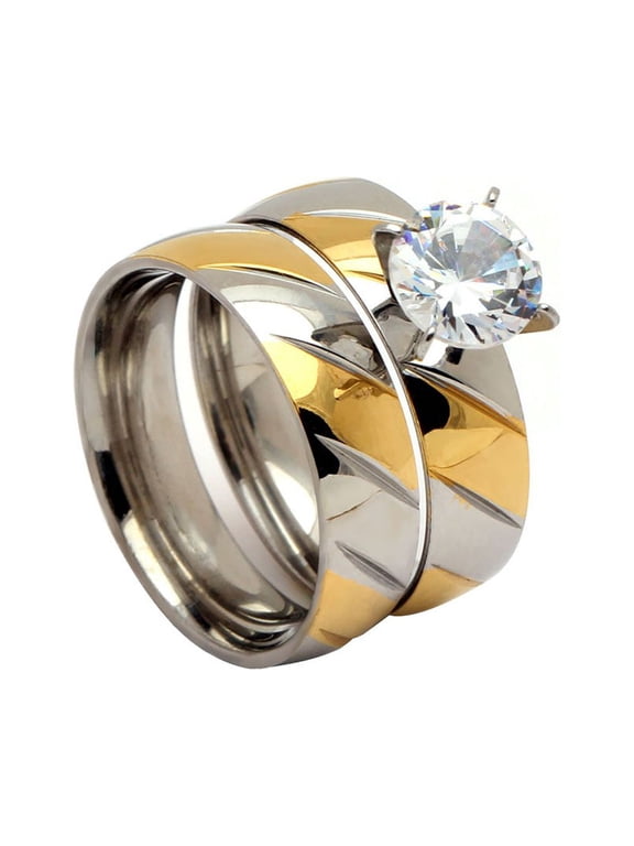 Bree Wedding Ring Set Women Stainless Steel Engagement Matching Band Ginger Lyne Collection
