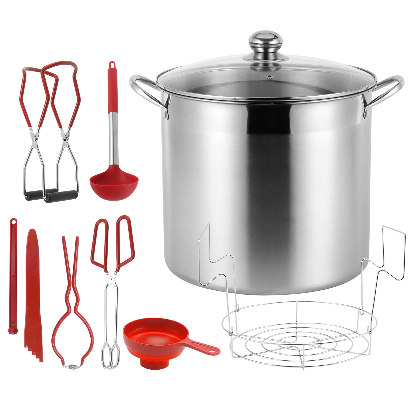 BreeRainz 21.5 QT Stainless Steel Canning Pot with Lid, Rack & 7 Pieces ...