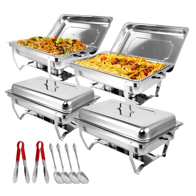 BreeRainz 4 Pack 8QT Stainless Steel Serving Kit, Hot Chafer Tray