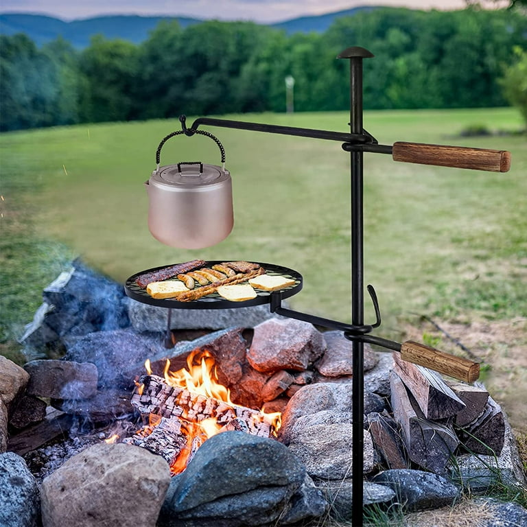 Breerainz Swivel Campfire Grill,360° Adjustable Camp Grill Over Fire Pit Grill,Multipurpose Cooking Equipment for Camping Outdoor BBQ