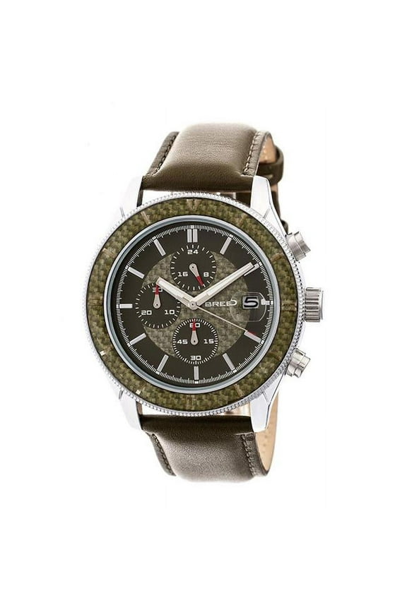 BRD7505 Maverick Chronograph Leather-Band Watch with Date - Silver & Olive