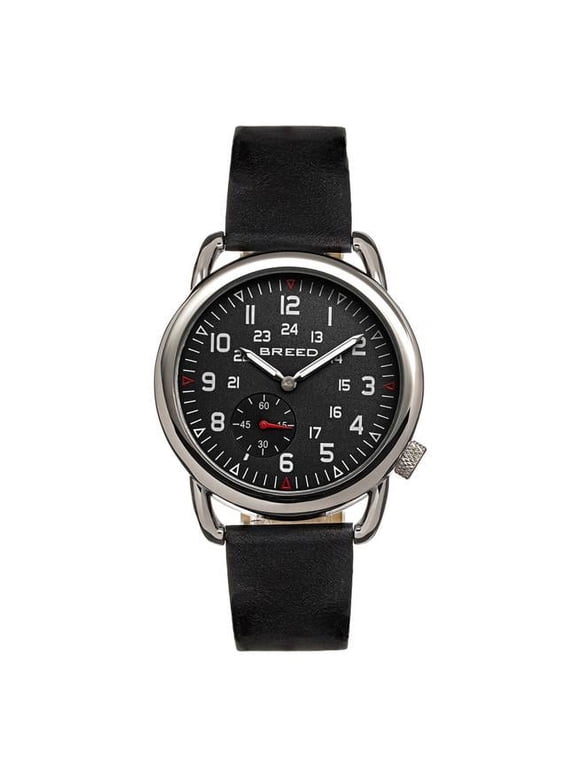 Regulator Leather-Band Watch w/Second Sub-dial - Black