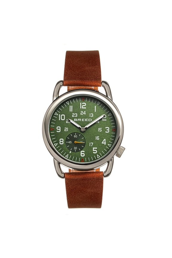 Regulator Leather-Band Watch w/Second Sub-dial - Brown/Green