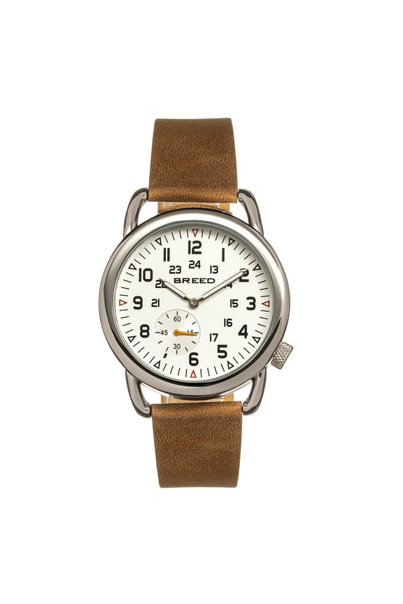 Regulator Leather-Band Watch w/Second Sub-dial - Tan/White