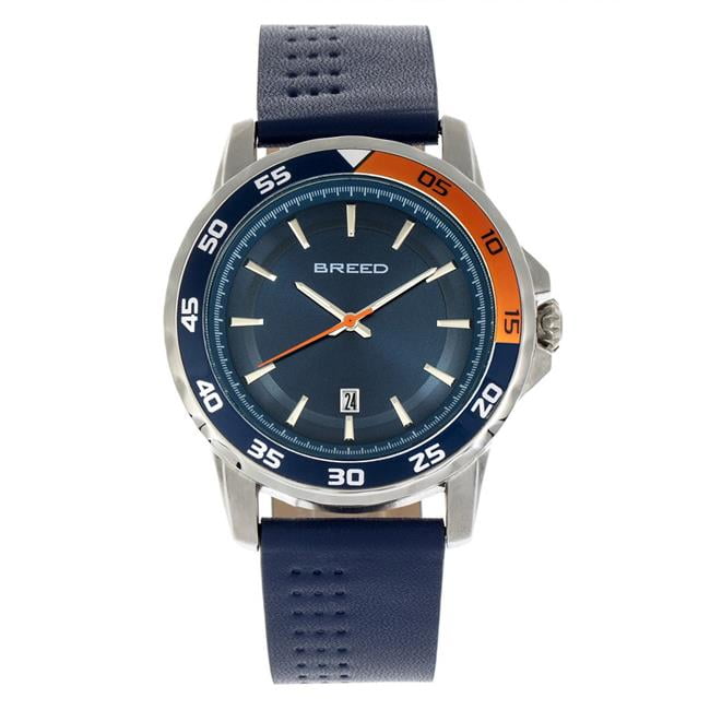 Breed Revolution Leather-Band Watch W/Date - Navy - Walmart.com