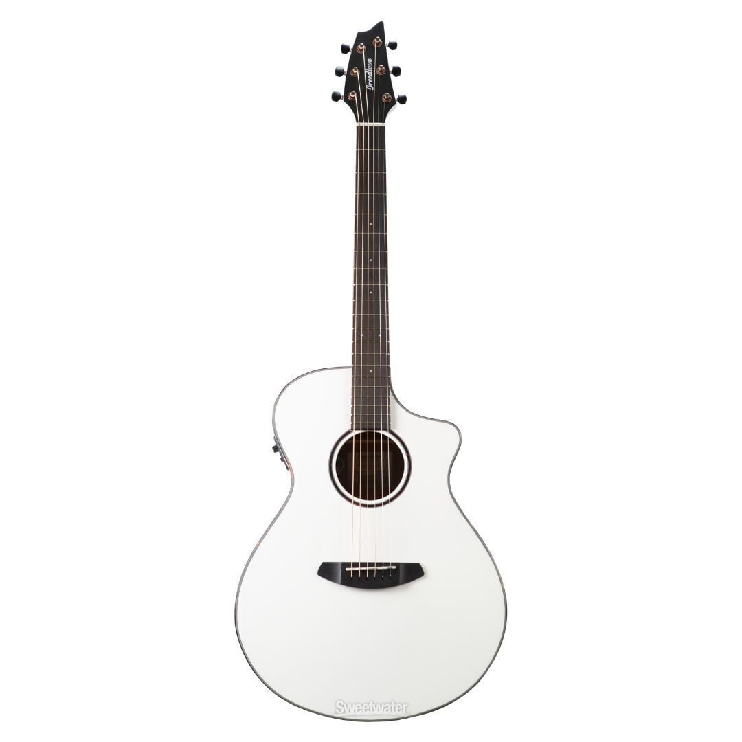 Breedlove Discovery S Concert 6-String Right-Handed CE Guitar with European Spruce Top, African Mahogany Neck, and Ovangkol Fretboard (Satin White)